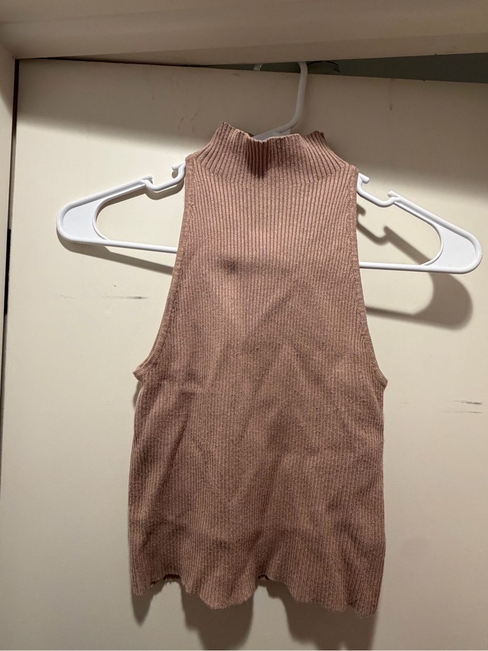 Sleeveless Ribbed Mock Neck Tank Top - beige